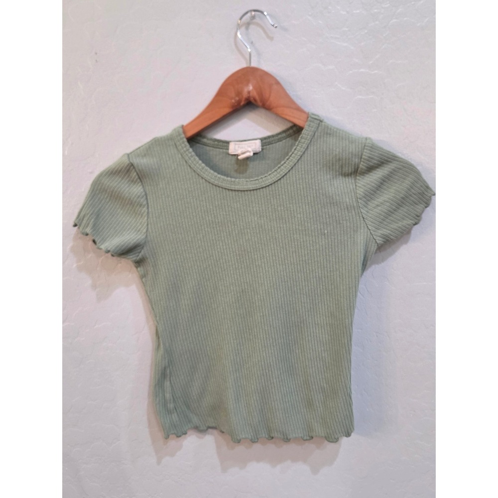 Full Tilt Essentials Sage Green Ribbed Lettuce Edge Baby Tee Short Sleeve M